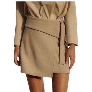 NWTS Zara front belted tan mini skirt, crossover, size S